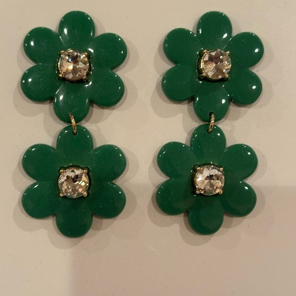 Kate Spade x Target Green Flower Drop Earrings with Crystal Center – NWT - Picture 3 of 4